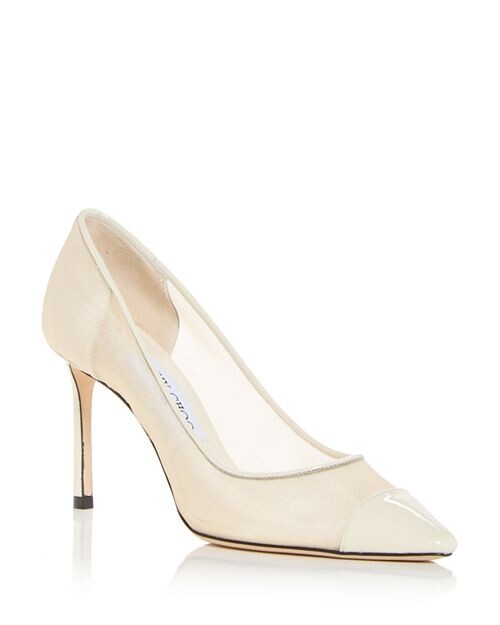 

Женские туфли-лодочки Romy 85 с сетчатым острым носком Jimmy Choo, цвет Ivory/Cream