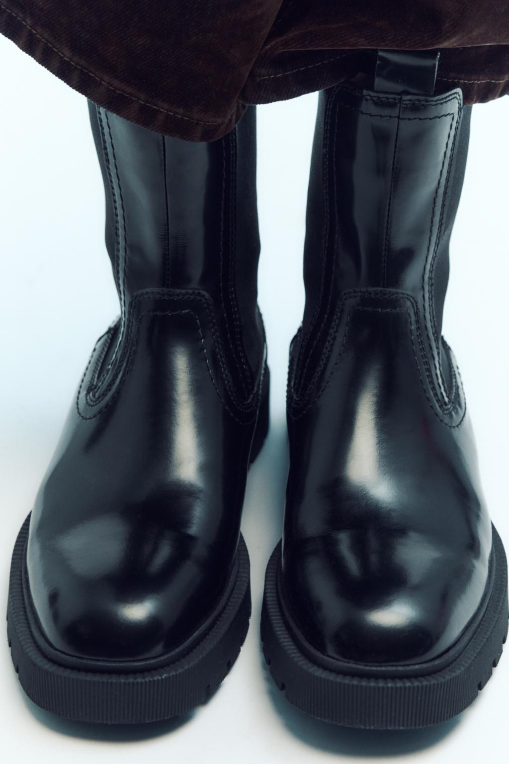 Кожаные ботинки «челси» ZARA, черный