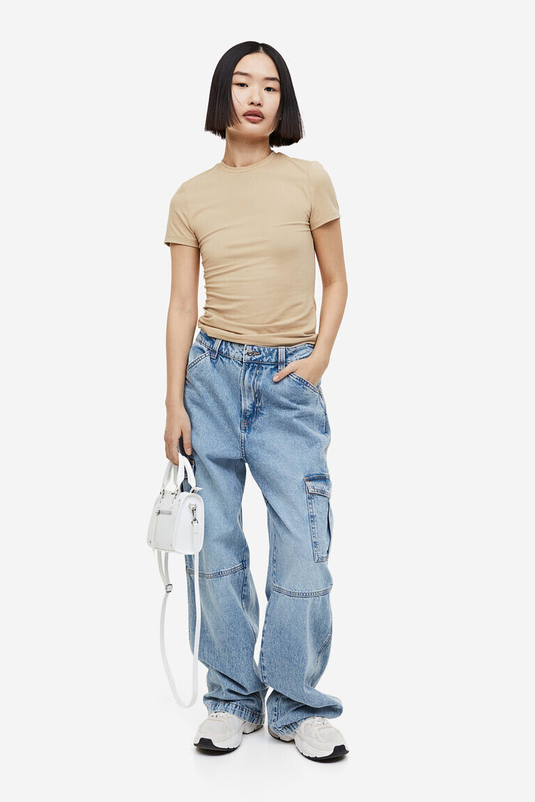 

Приталенная футболка H&M, бежевый