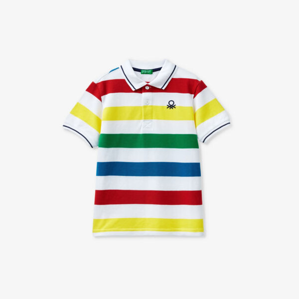 

Хлопковая рубашка-поло в полоску с вышитым логотипом для 6–14 лет Benetton, мультиколор