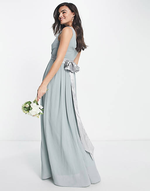

Зеленое платье макси с бантом на спине TFNC Bridesmaid, Зеленый