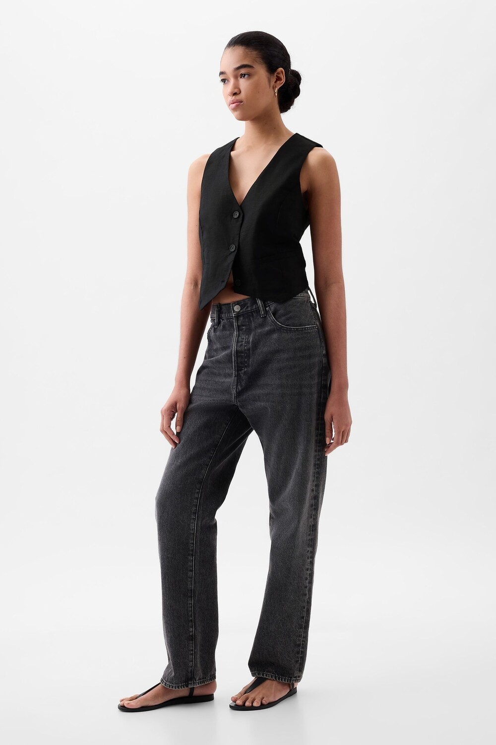 

Жилет из льна и хлопка Gap, черный