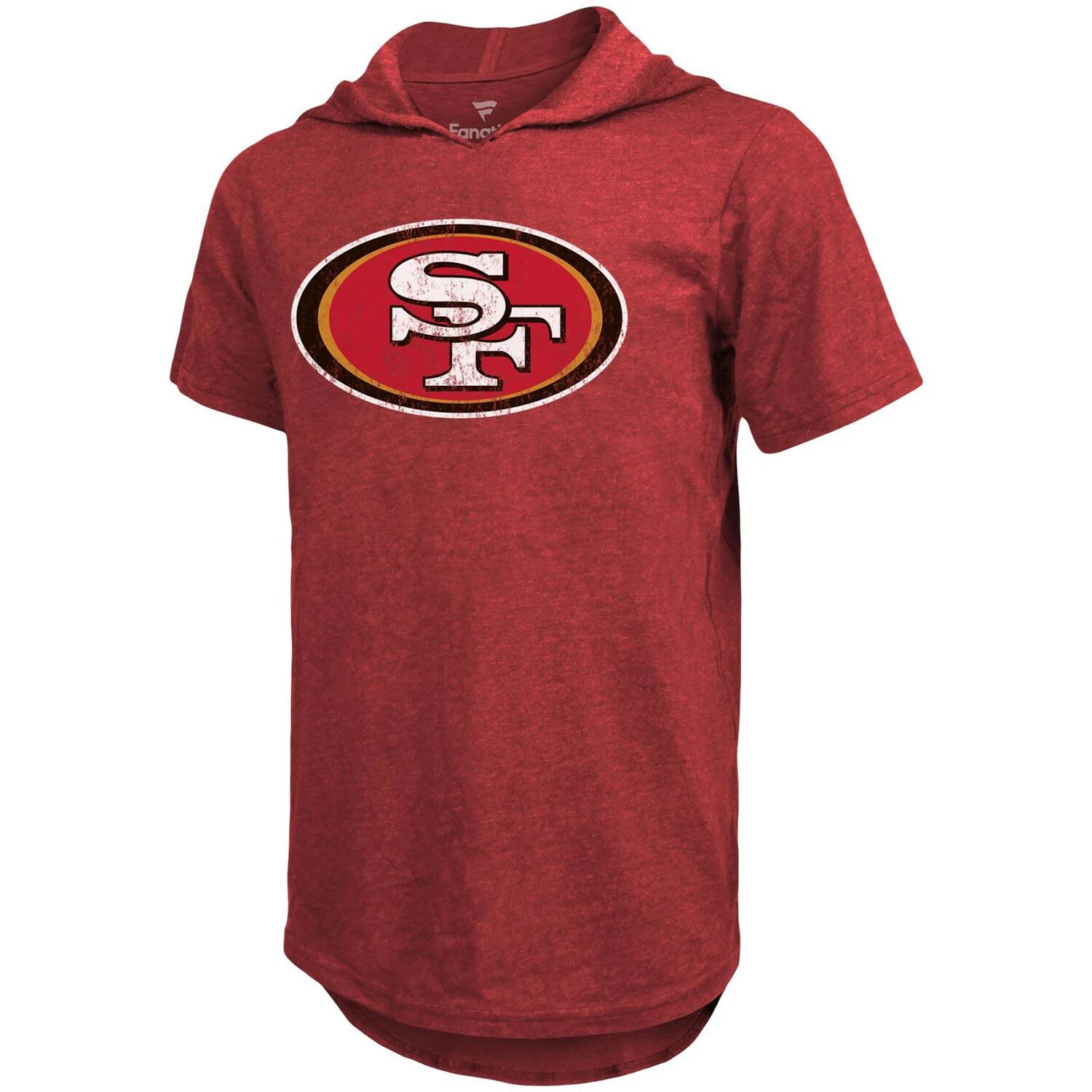 Мужская футболка с капюшоном Majestic Threads George Kittle Heathered Scarlet San Francisco 49ers, имя и номер, трехцветная футболка