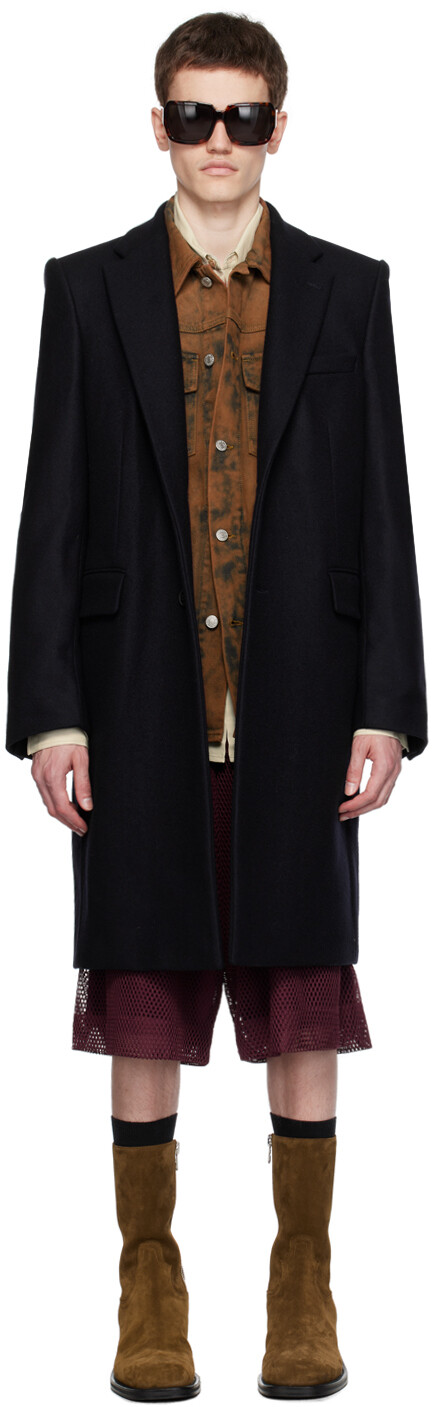 

Темно-синее пальто с острыми лацканами Dries Van Noten, Синий