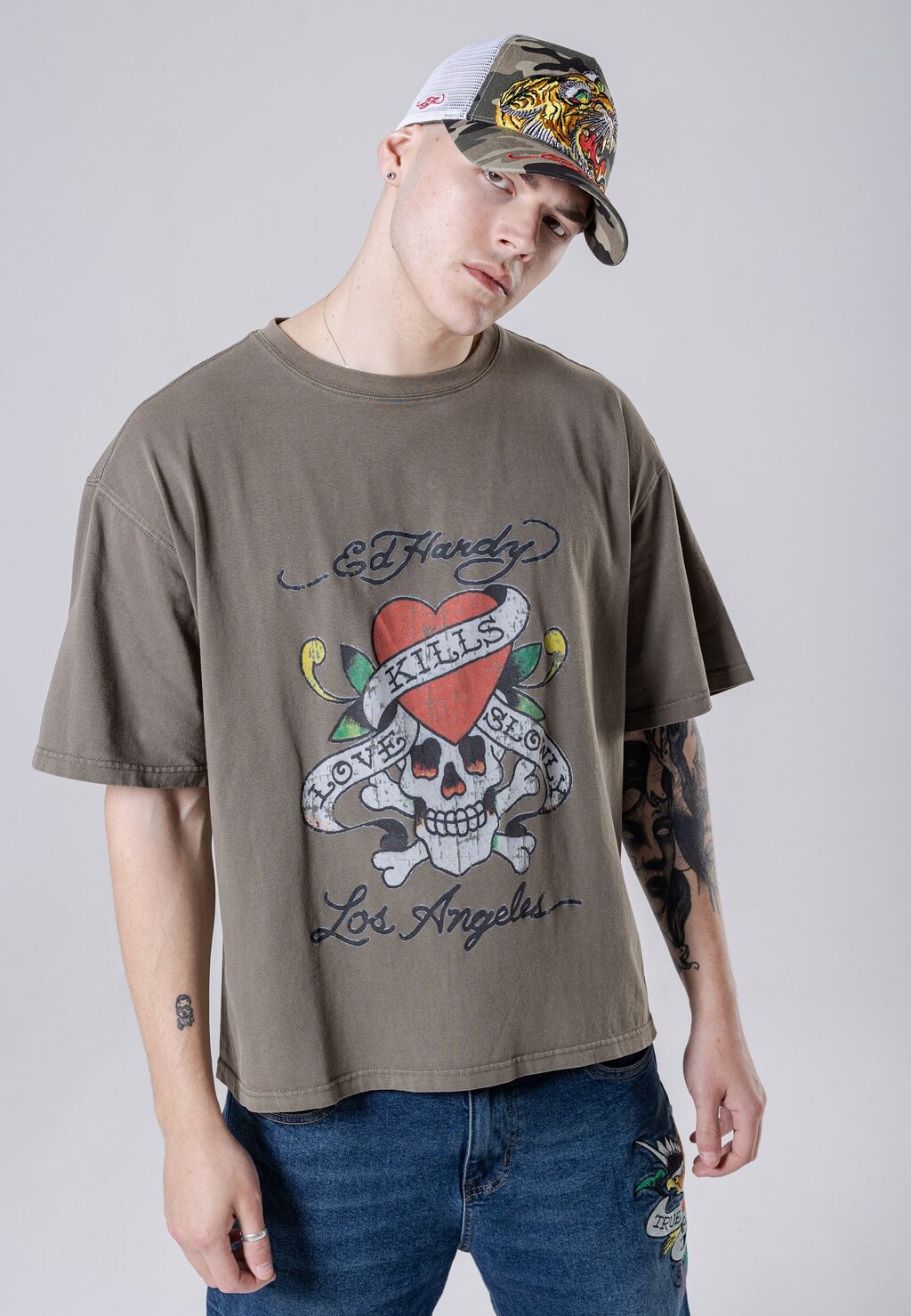 

Футболка с принтом Ed Hardy, оливковый, Зеленый