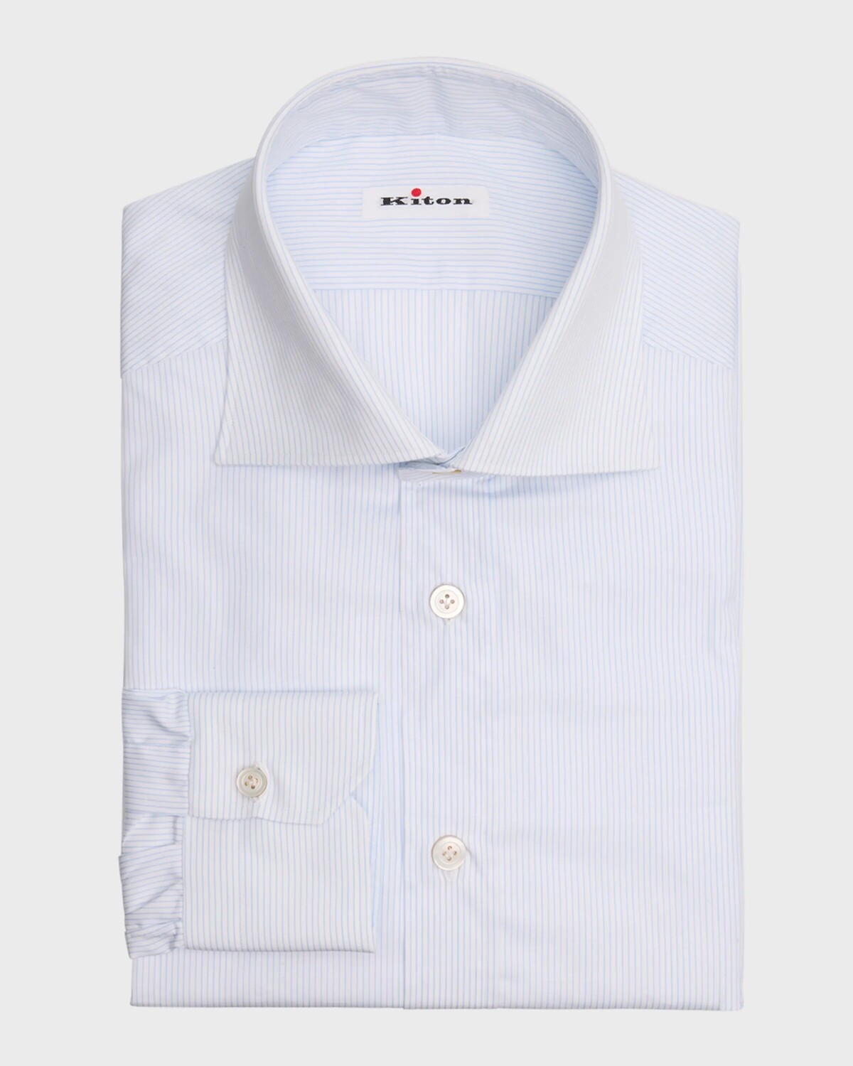 

Мужская хлопковая классическая рубашка в микрополоску Kiton, цвет Blu