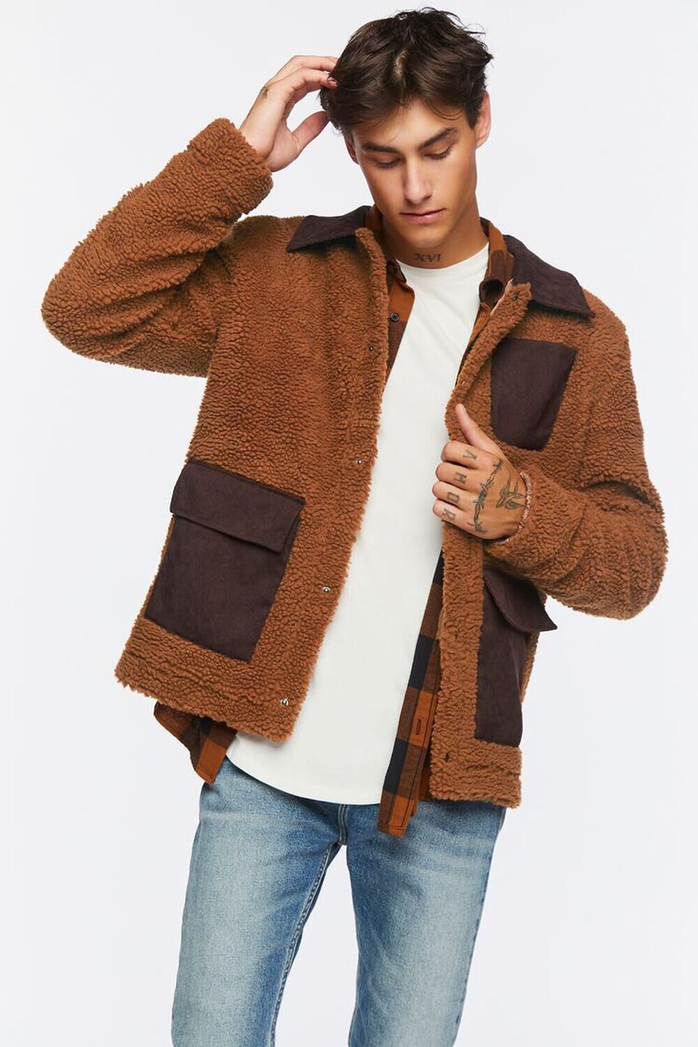 

Куртка на кнопках из искусственной овчины Forever 21, коричневый