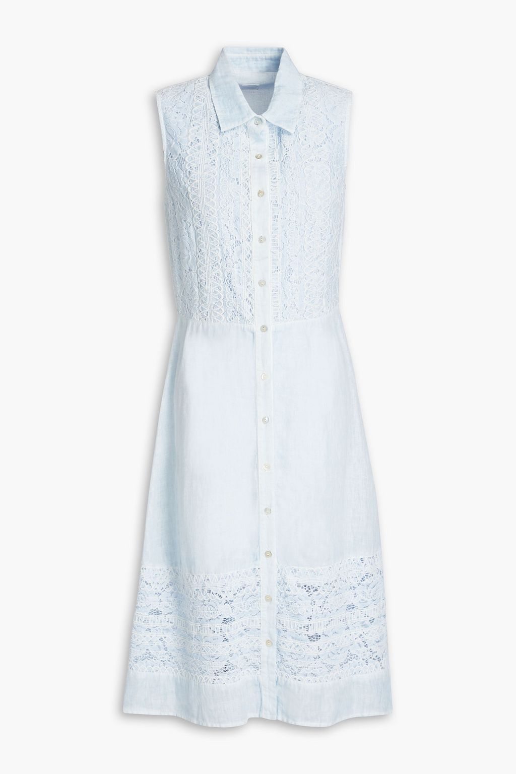 Льняное платье-рубашка с кружевными вставками 120% LINO, синий льняное пляжное платье 120%lino бежевый