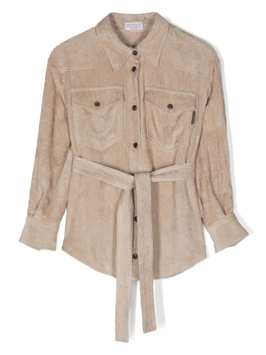 

Brunello Cucinelli Kids рубашка Hammered с поясом, нейтральный цвет