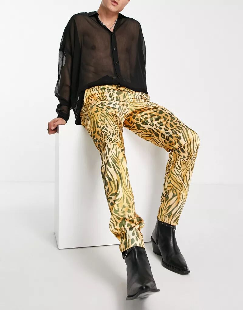 Узкие элегантные брюки с леопардовым принтом ASOS