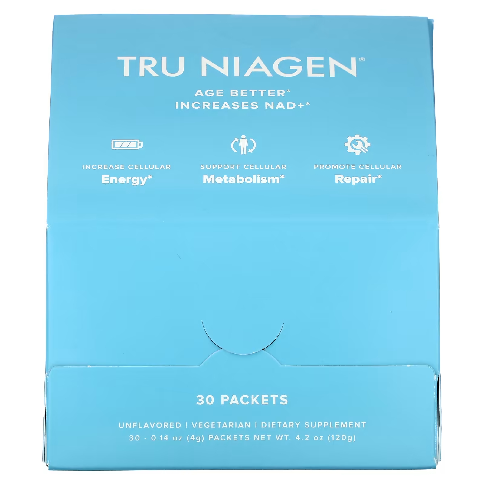 цена Пищевая добака Tru Niagen NAD+ никотинамидрибозид без вкуса, 30 пакетиков по 4 г