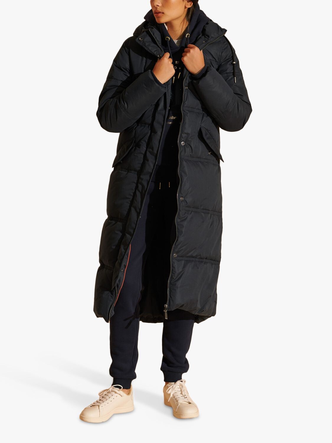 

Длинное пуховое пальто Superdry из микрофибры, Eclipse Navy