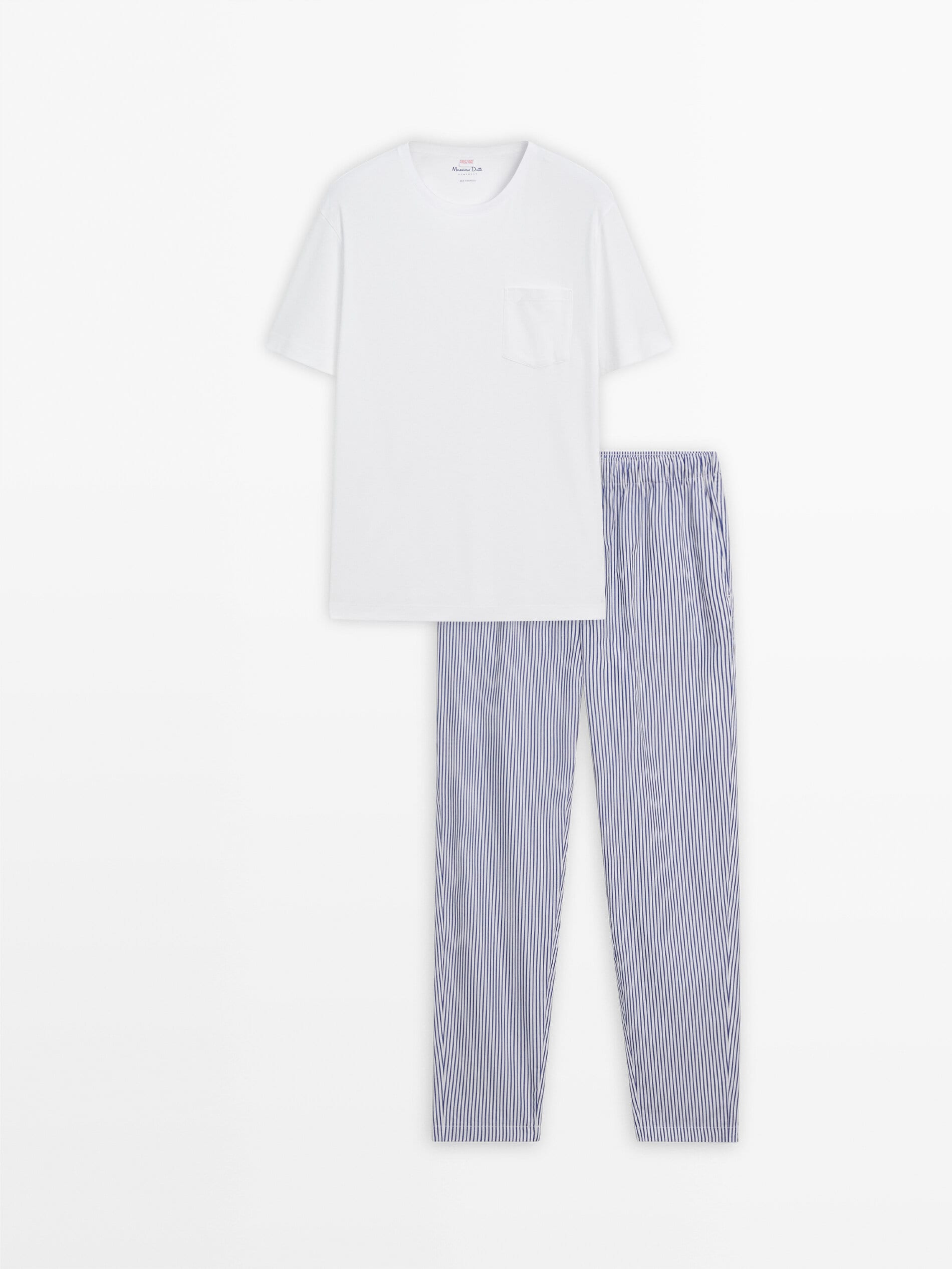 Полосатые пижамные штаны и футболка с короткими рукавами Massimo Dutti, белый