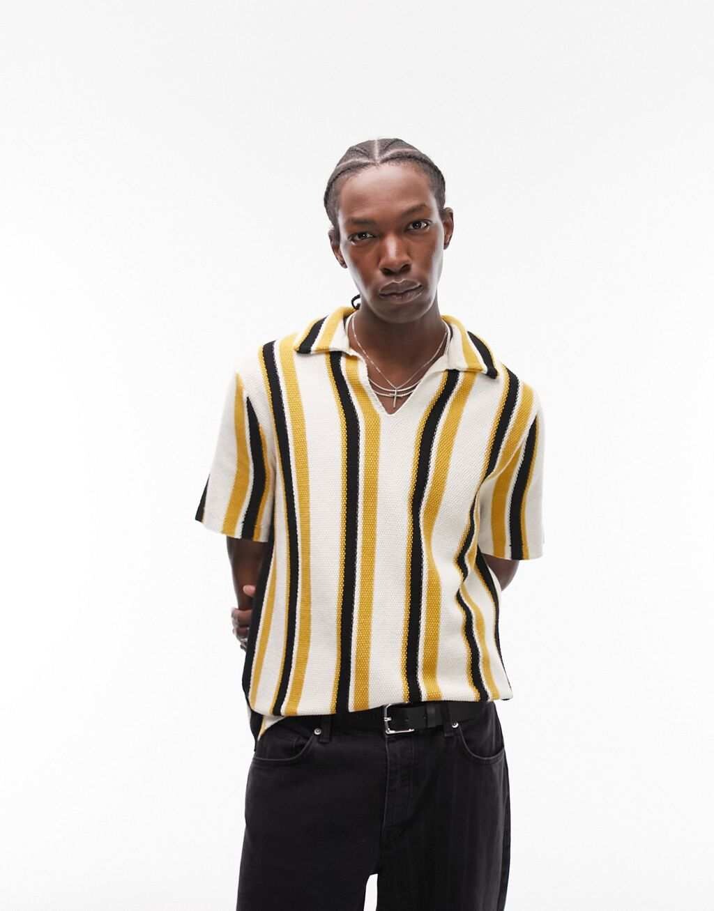

Черно-желтая трикотажная рубашка-поло в полоску Topman