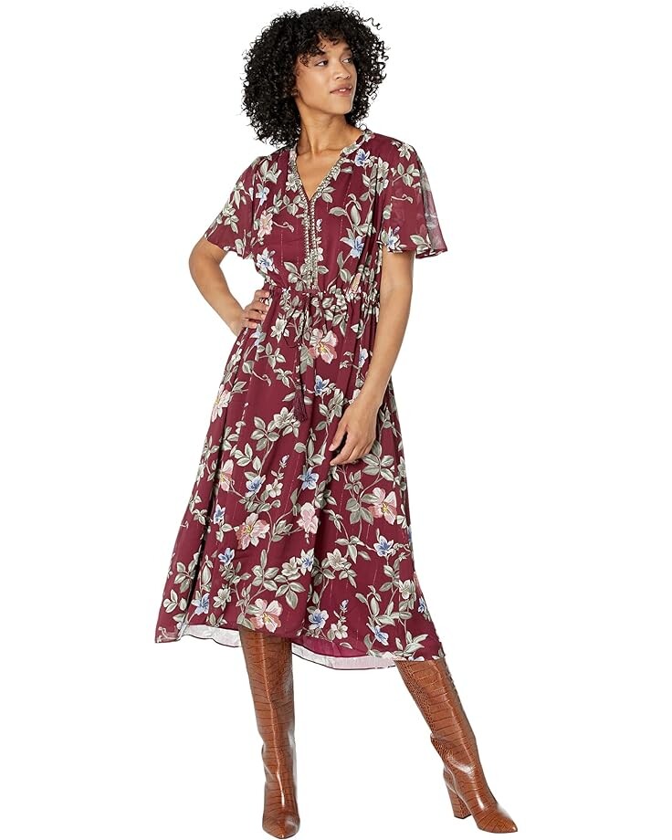 цена Платье Tommy Bahama Painted Petals Midi Short Sleeve, цвет Meritage Wine