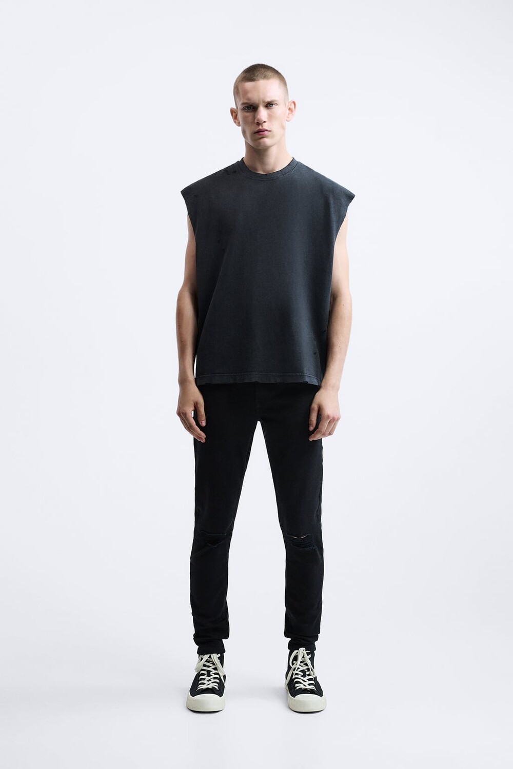 Рваные джинсы скинни ZARA, черный