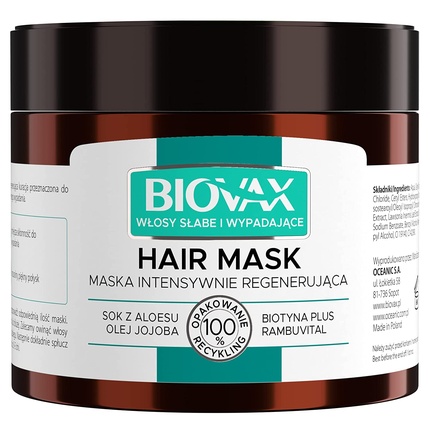 Маска Biovax для слабых, склонных к выпадению волос 250мл, L'Biotica