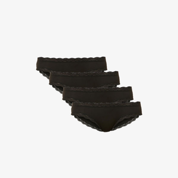 Набор из четырех трусов со средней посадкой из эластичной ткани Stripe & Stare, черный