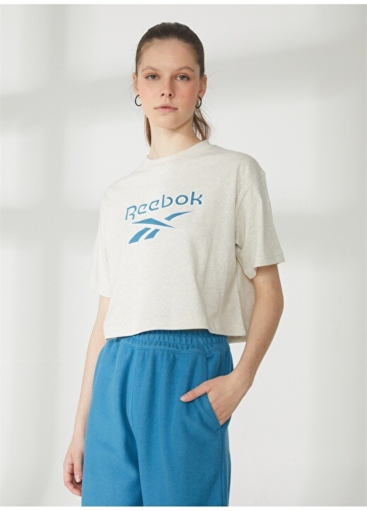 

Женская футболка однотонного цвета экрю с круглым вырезом Reebok