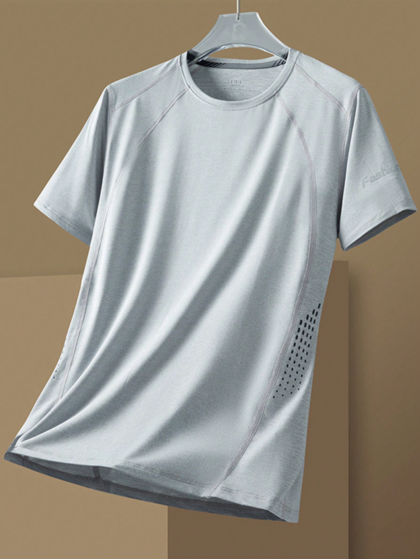 Мужская повседневная спортивная быстросохнущая футболка с коротким рукавом с буквенным принтом, светло-серый
