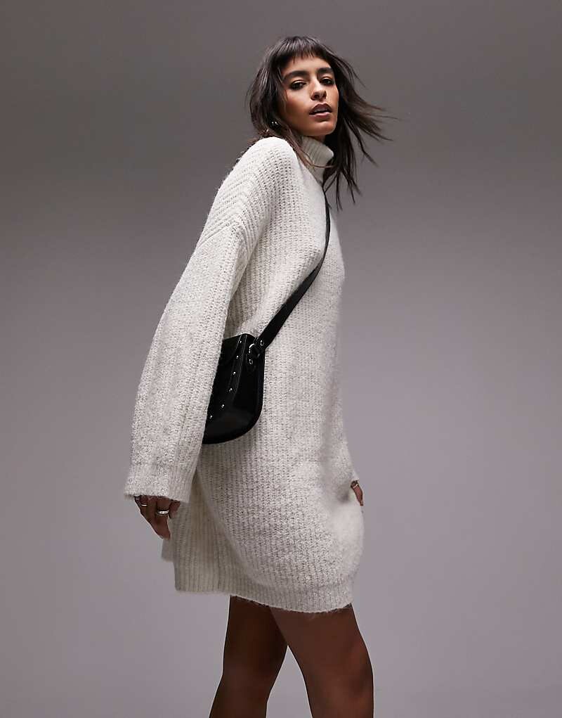 

Вязаное платье мини цвета слоновой кости Topshop