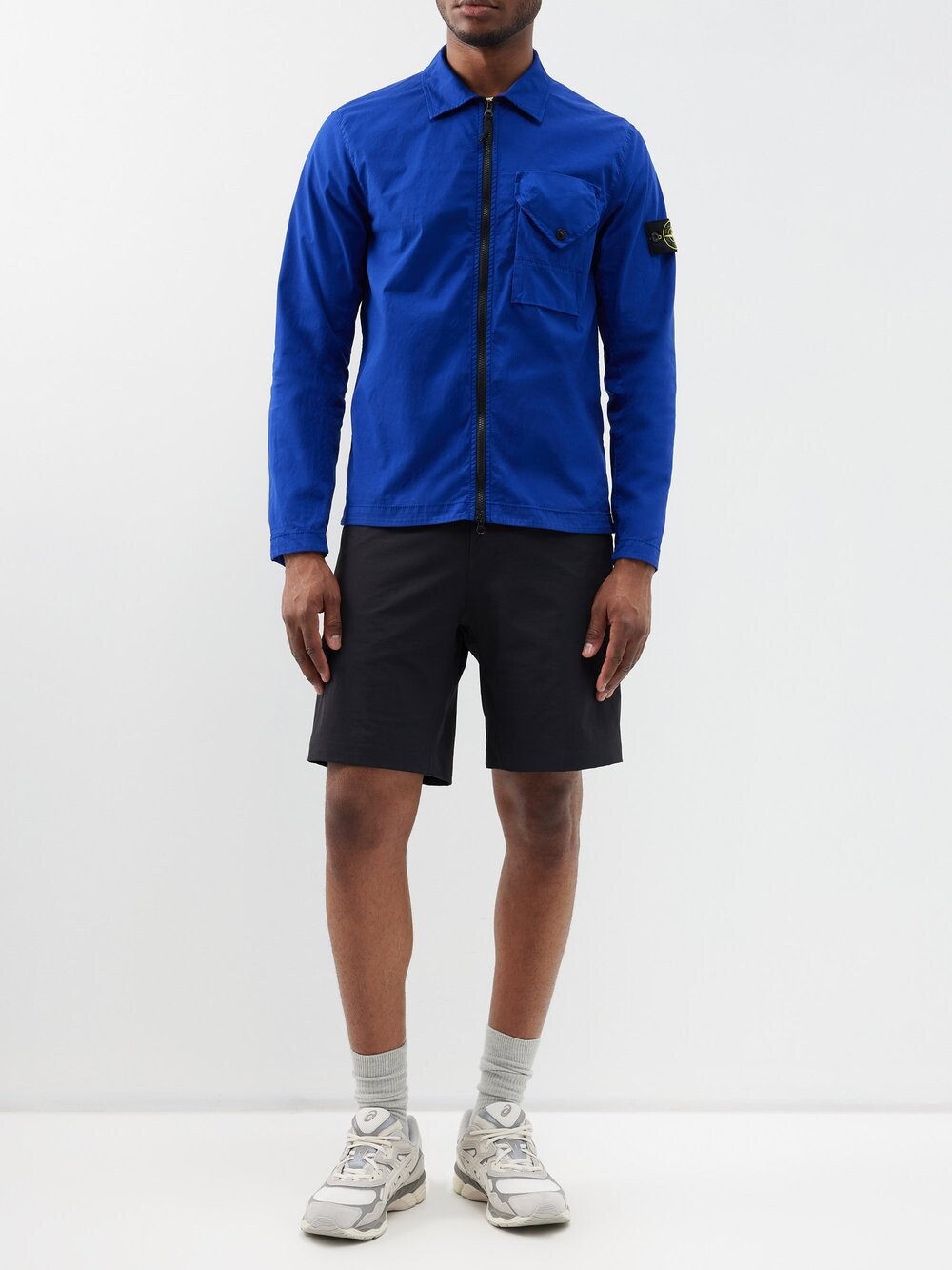 

Верхняя рубашка из габардина с накладными карманами Stone Island, синий