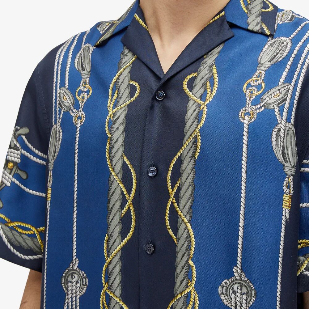 Versace Шелковая отпускная рубашка с морским принтом, синий