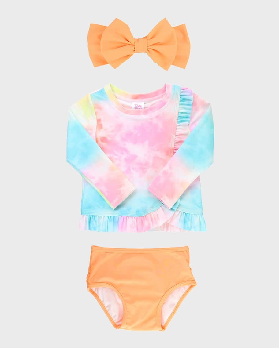 

Рашгард для девочки с принтом Rainbow Tie Dye, шаровары и повязка на голову, размер 3M-8 RuffleButts