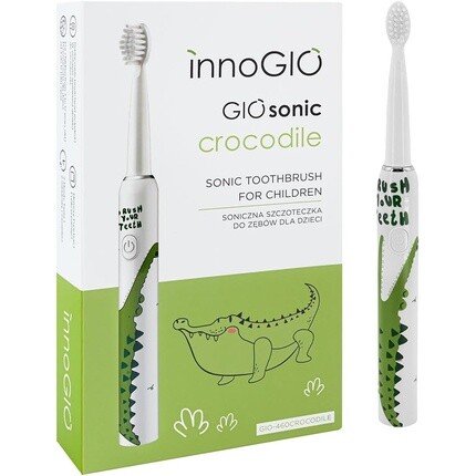 

Детская электрическая зубная щетка innoGIO GIOsonic Crocodile с изолированной USB перезаряжаемой силиконовой ручкой, 3 режима, таймер, 2 минуты, зеленый