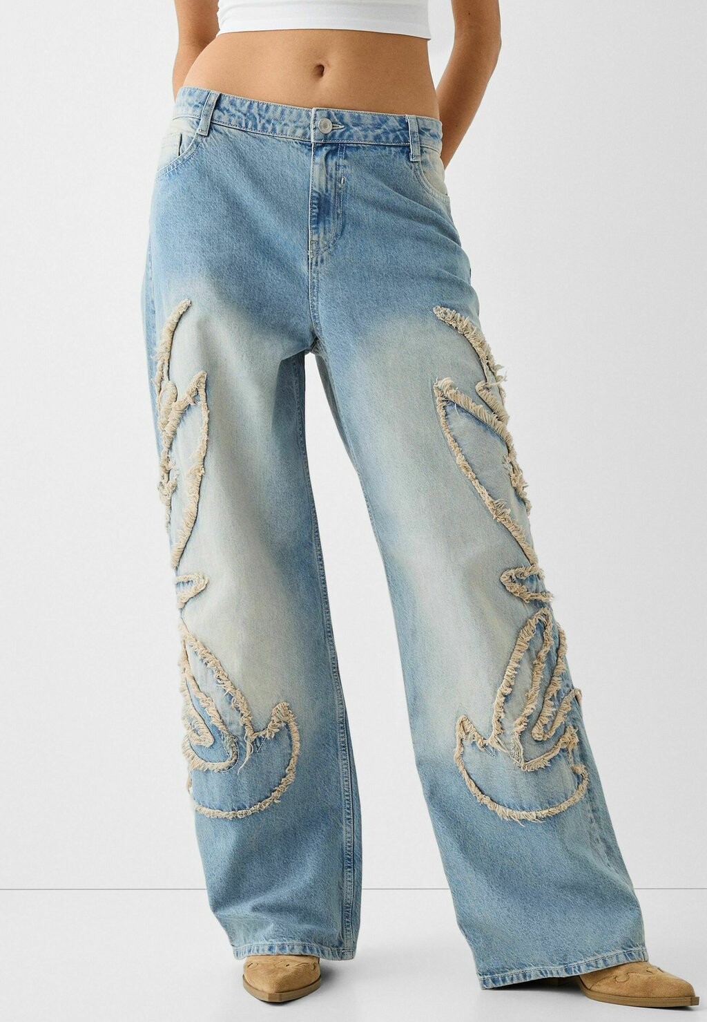 

Джинсы свободного кроя BAGGY WITH DETAIL Bershka, цвет bluegrey