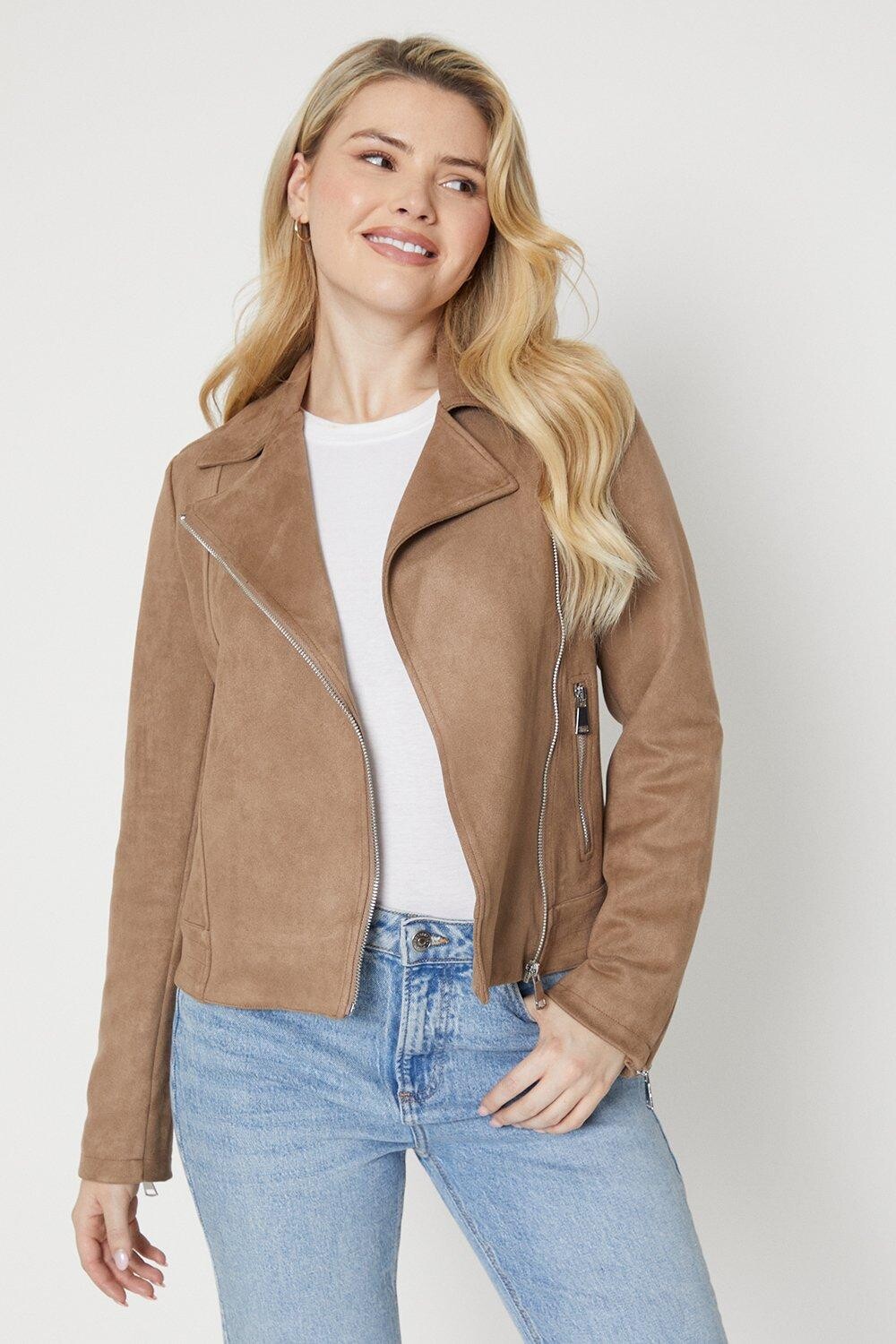 

Байкерская куртка из замши Dorothy Perkins, бежевый