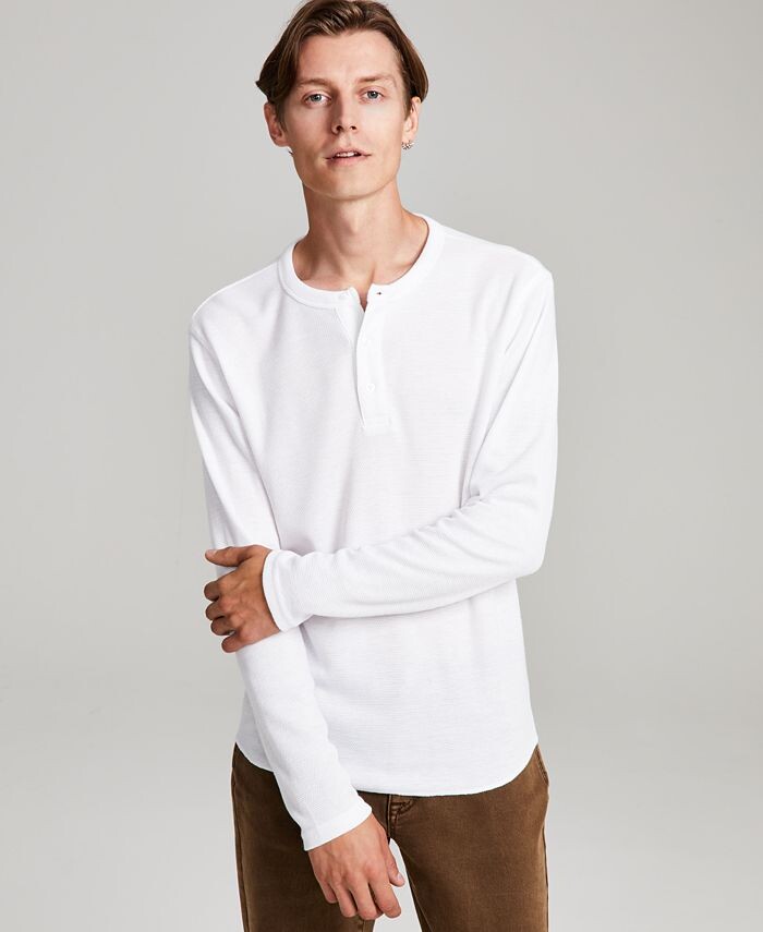 

Мужские фактурные футболки Henley с длинными рукавами And Now This, белый