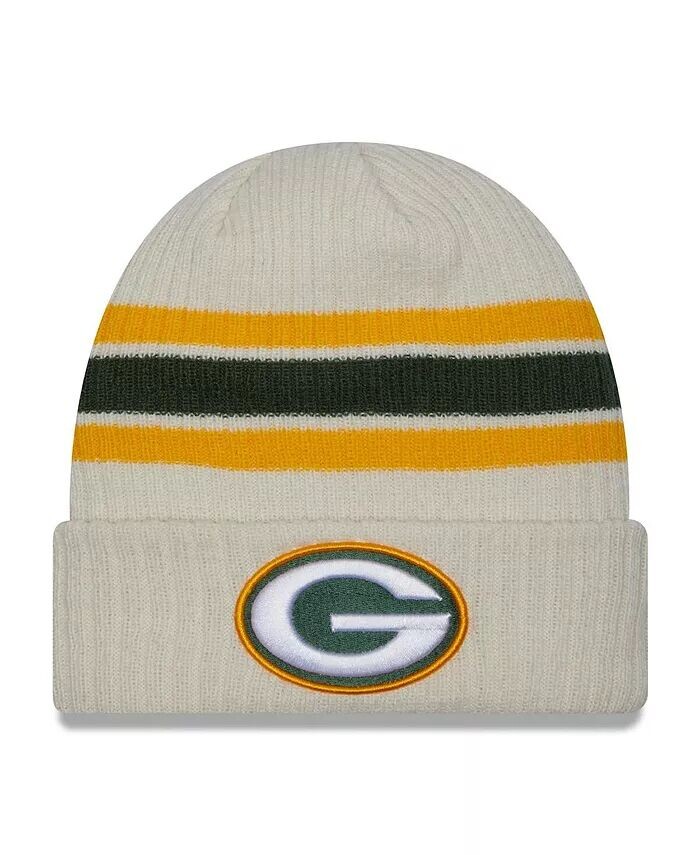 

Мужская кремовая вязаная шапка с манжетами в полоску Green Bay Packers Team New Era, бежевый