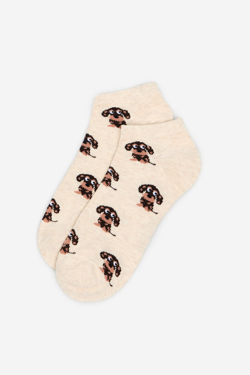носки короткие с принтом симпсоны Короткие носки с принтом собаки Cortefiel, светло-бежевый