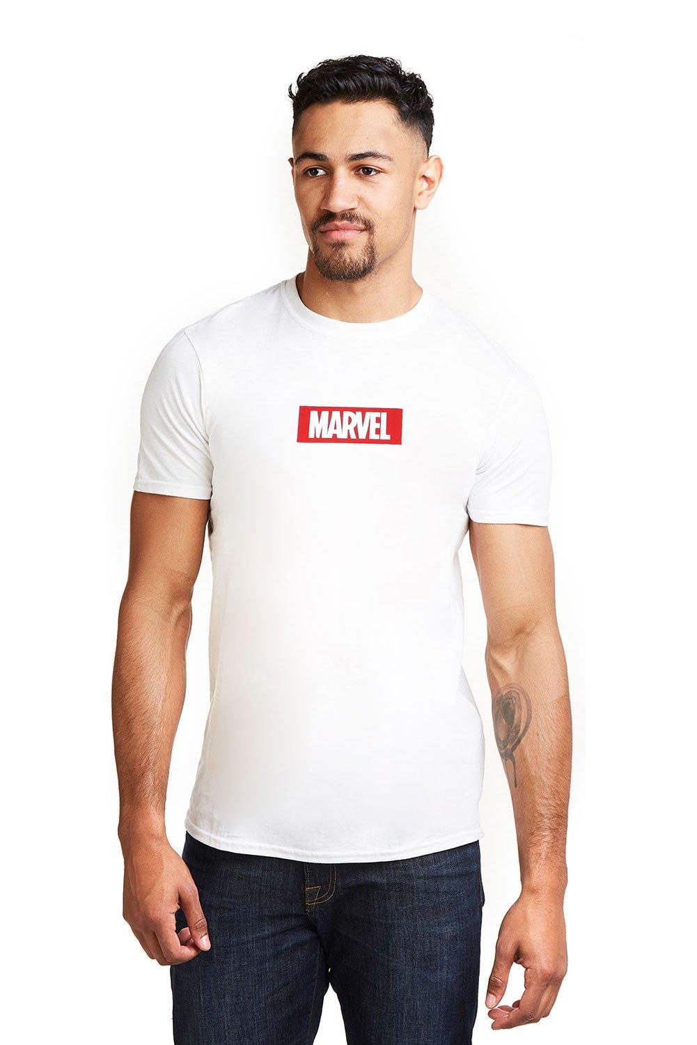 классическая футболка с логотипом box marvel черный Хлопковая футболка с логотипом Box Marvel, белый