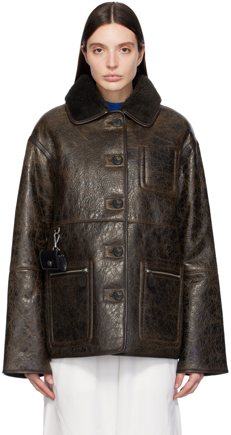 Коричневая двусторонняя кожаная куртка Ada Saks Potts куртка двусторонняя из искусственной овчины zara светло коричневый