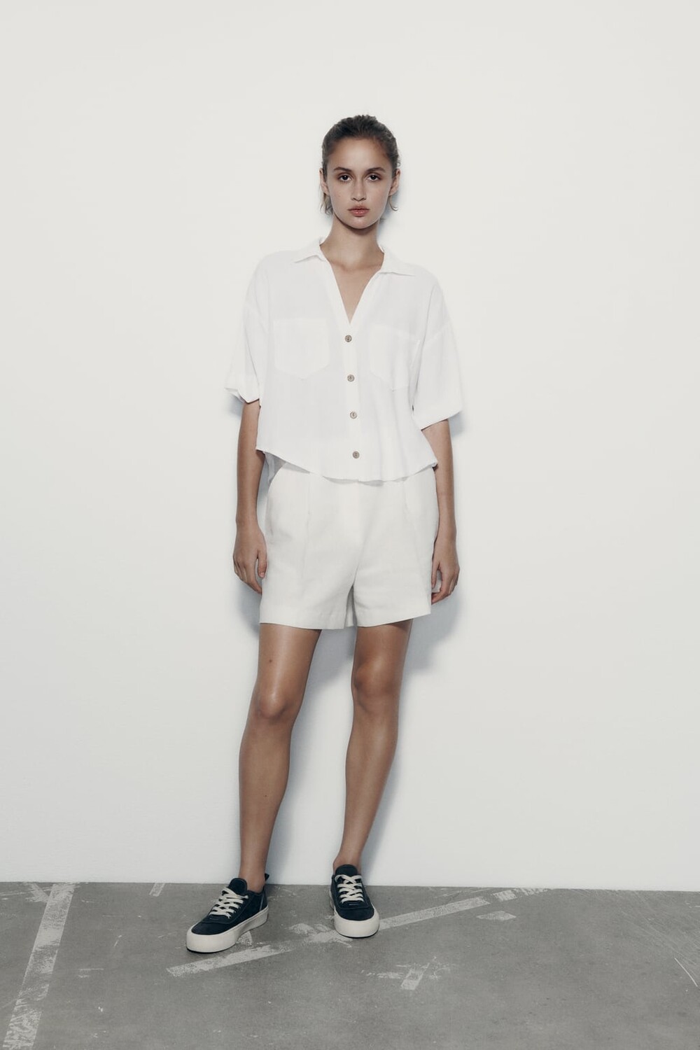 

Рубашка из смешанной льна ZARA, белый