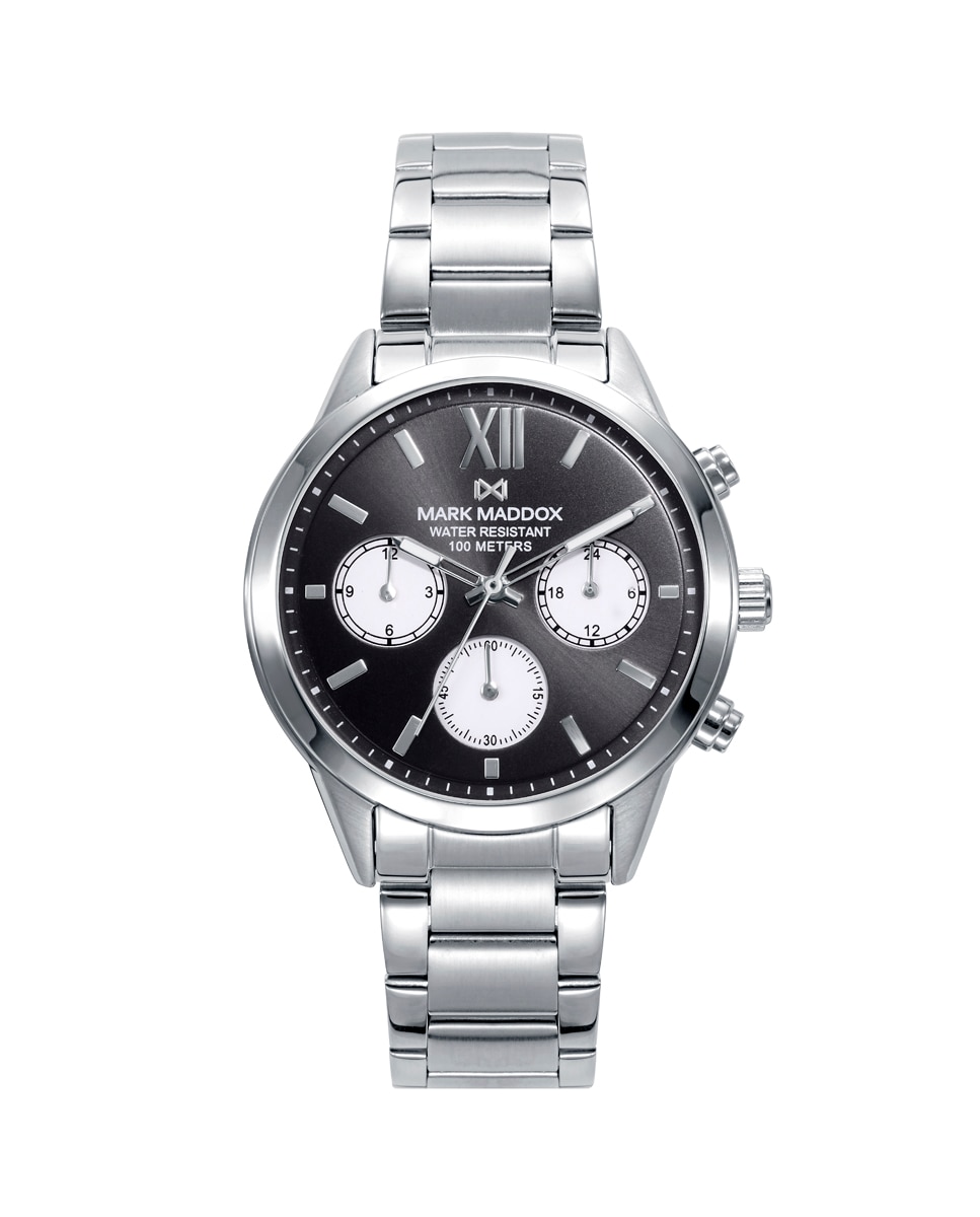 Женские стальные часы Marais с хронографом и черным циферблатом Mark Maddox, серебро