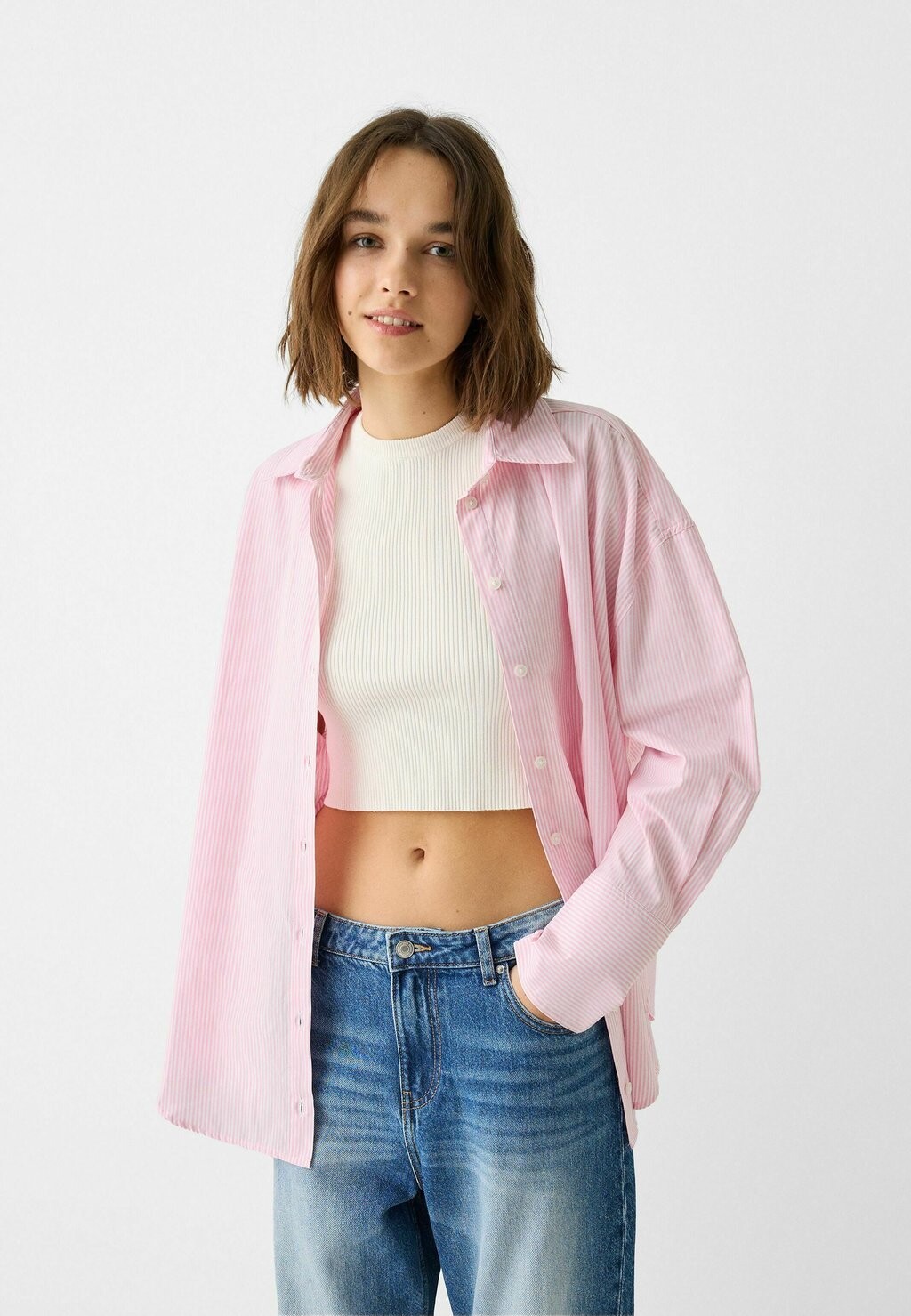 

Блузка-рубашка OVERSIZE WITH PLACKET SLEEVES Bershka, цвет light pink