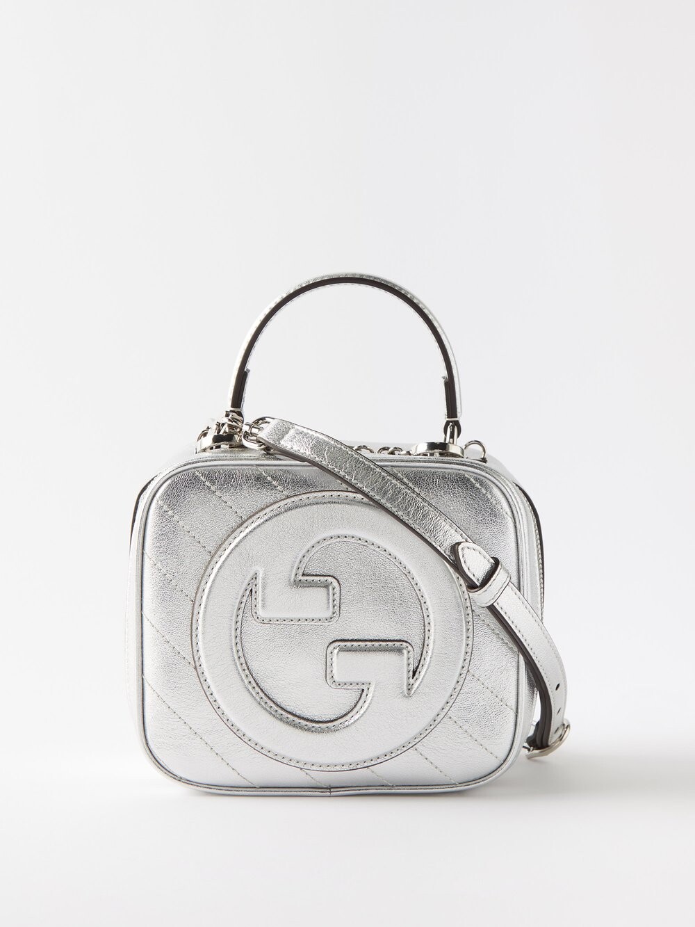 

Кожаная сумка blondie interlocking с нашивкой gg Gucci, серебряный, Серый