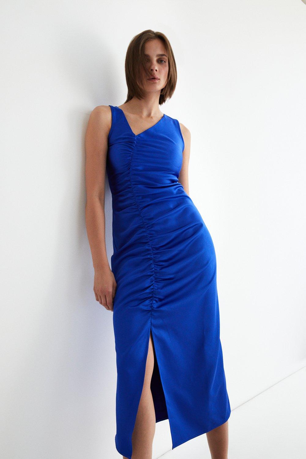 Платье-миди со сборками Warehouse, синий