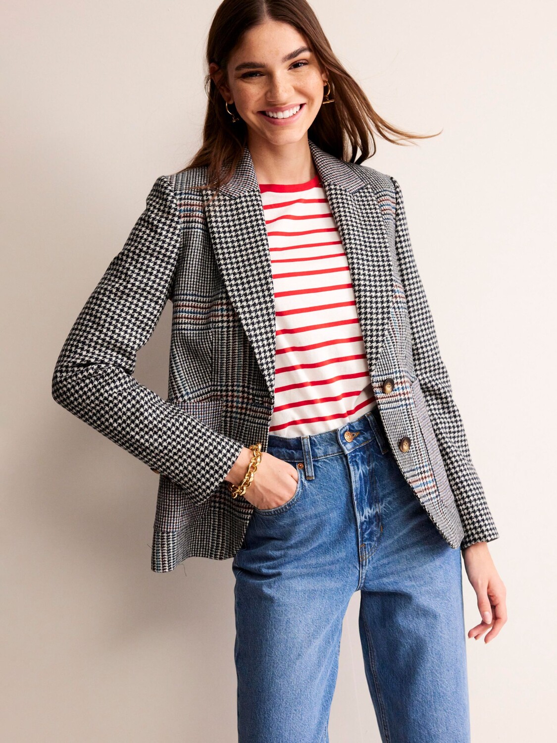

Твидовый блейзер с узором гусиные лапки Marylebone Boden, проверка мешанины