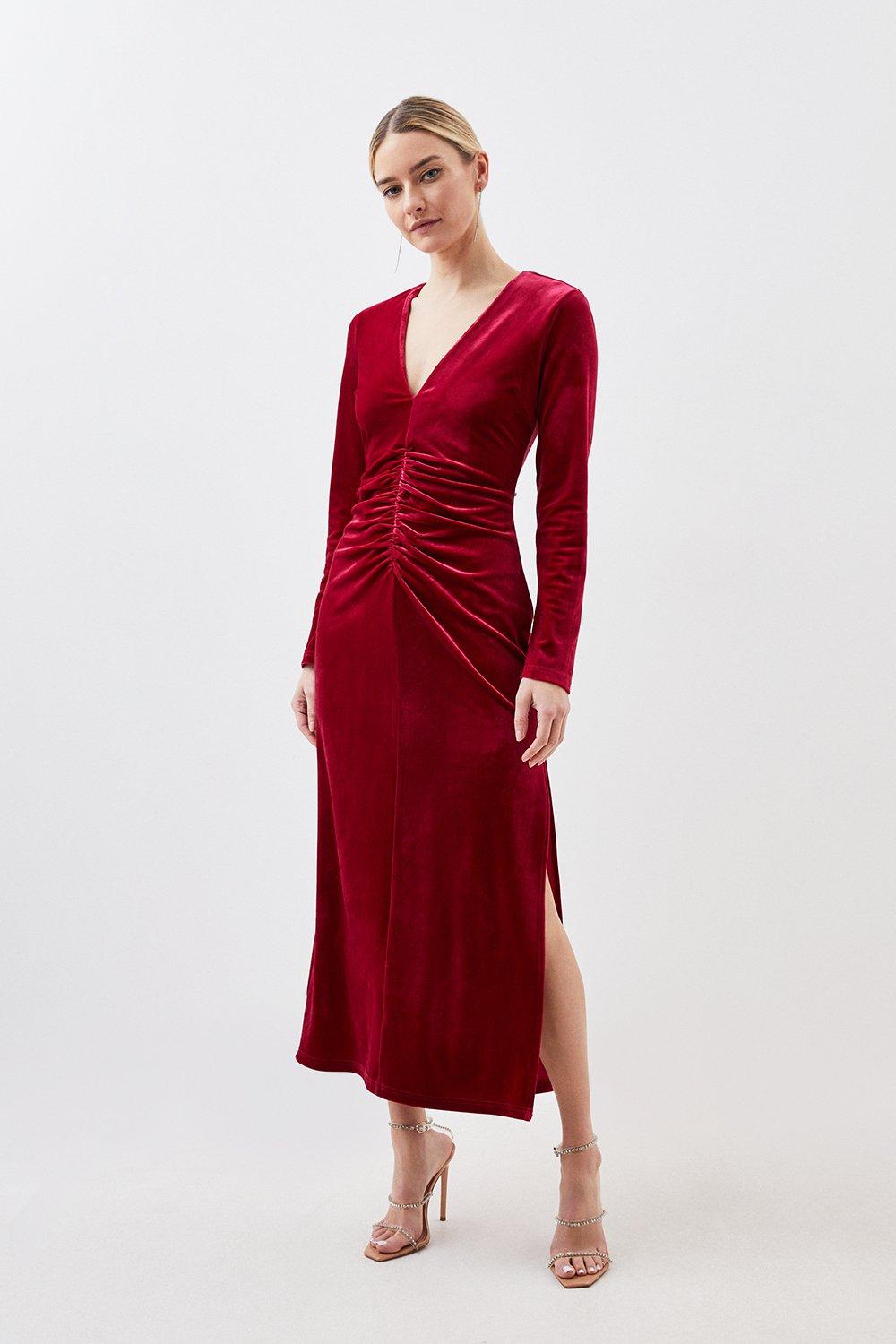 цена Платье макси из эластичного бархатного джерси Petite Karen Millen, красный