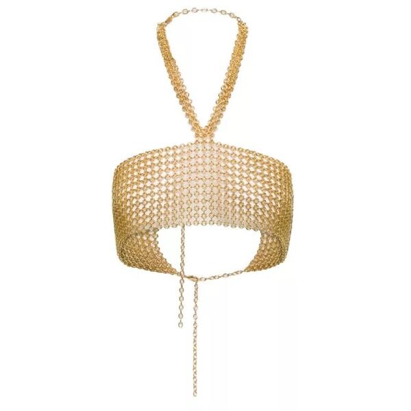

Футболка -tone crop top with halterneck in metal mesh Silvia Gnecchi, желтый