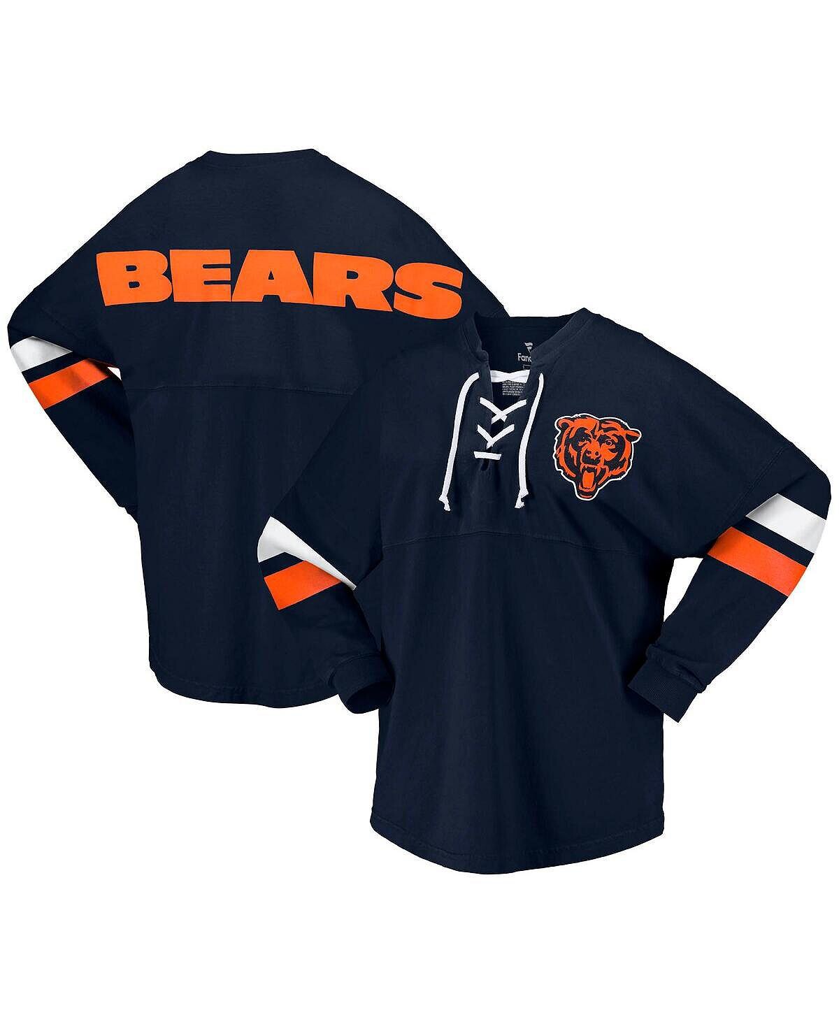 

Женская темно-синяя футболка из джерси Chicago Bears Spirit на шнуровке с v-образным вырезом и длинными рукавами Fanatics, темно-синий