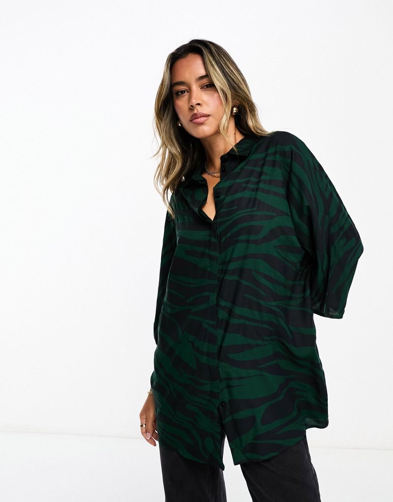 

Зеленая рубашка оверсайз с длинными рукавами ASOS DESIGN