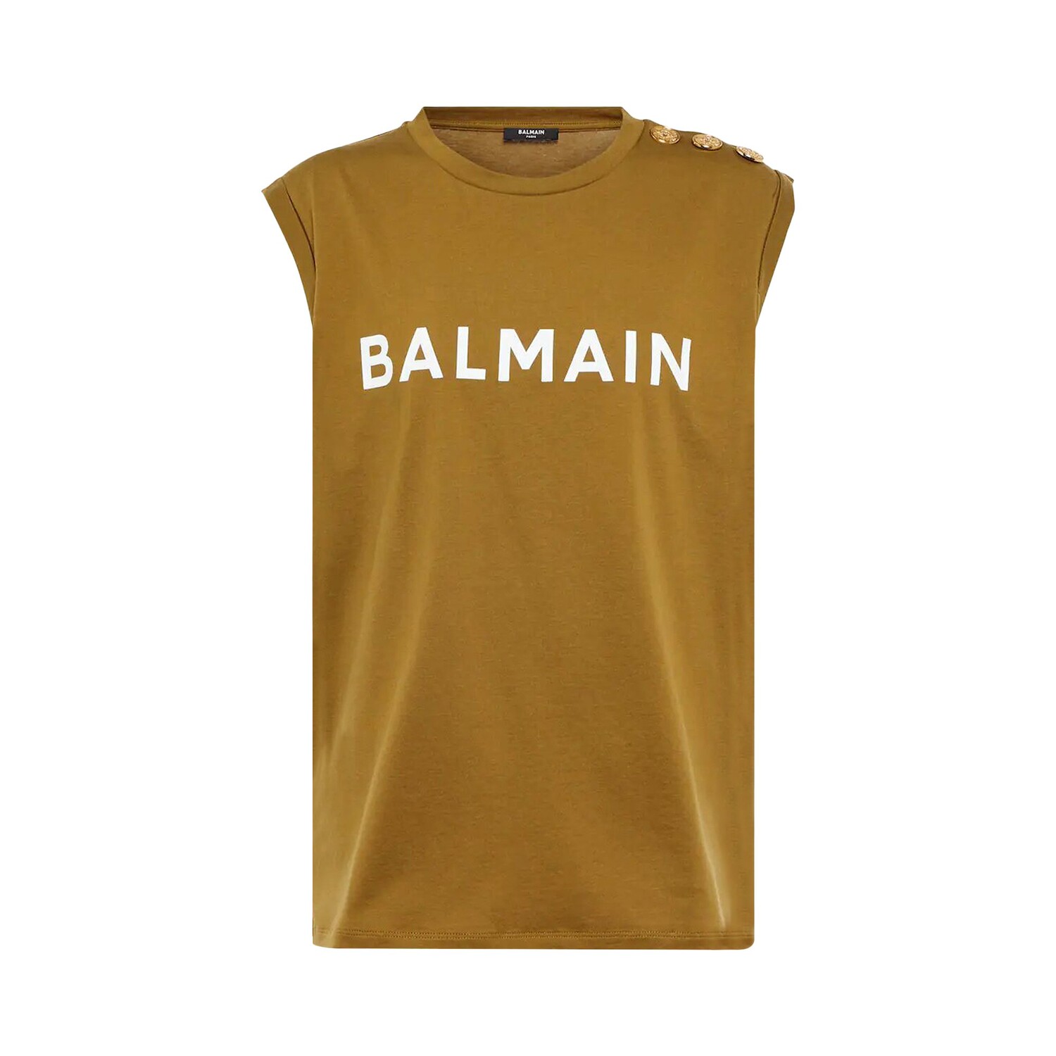 

Топ без рукавов с логотипом Balmain, цвет Хаки/Белый, Коричневый