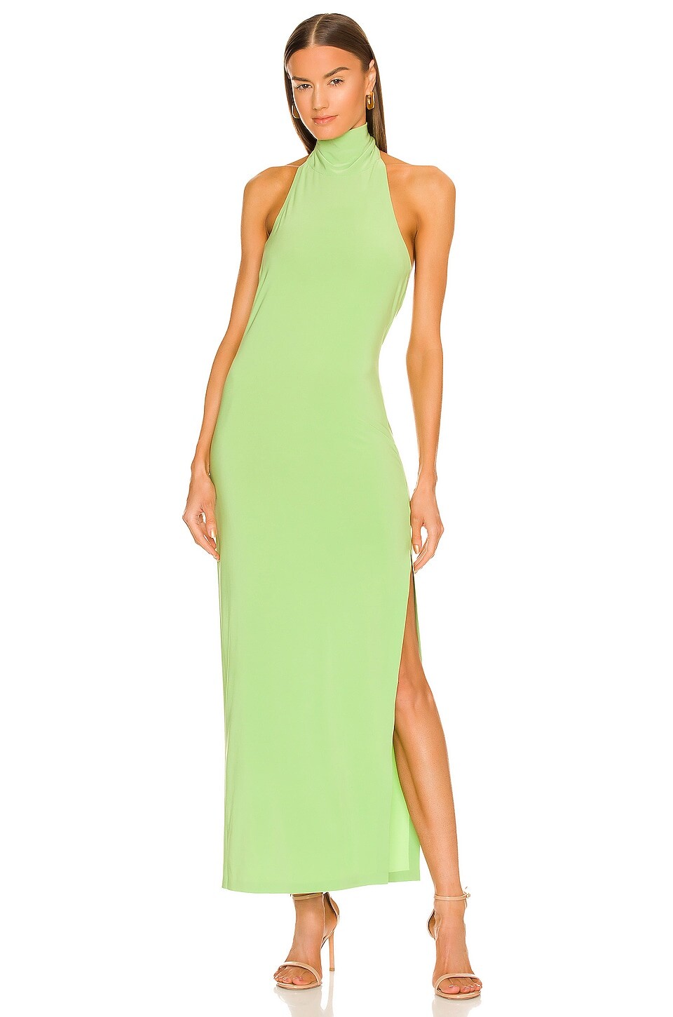 

Платье Norma Kamali x REVOLVE Halter Turtle Side Slit Gown, цвет Gemini Green