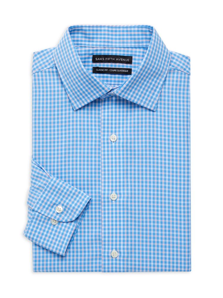 Классическая рубашка в клетку классической посадки Saks Fifth Avenue, цвет Blue Orange