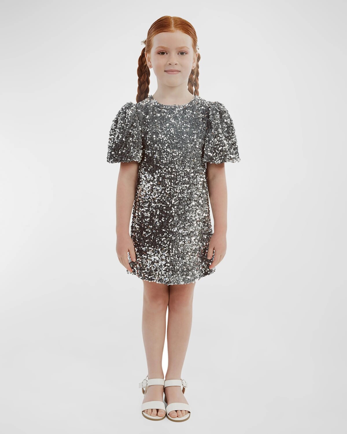 

Велюровое платье Giselle для девочек с пайетками, размер 7–14 Bardot Junior, серебряный